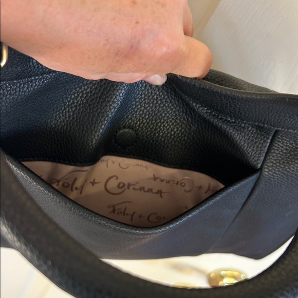 Foley + Corinna Black Faux Leather Bag briefcase with Gold Accents - Picture 7 of 16